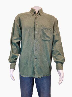 AZUR Soft Flannel Shirt Button-Down Men's Large Green Heathered